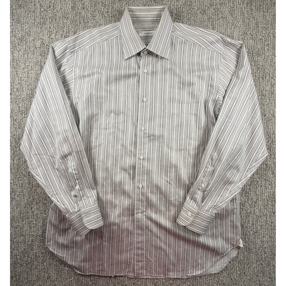 Ermenegildo Zegna Button Down Shirt Mens 17 43 Gray Striped Portofino Comfort